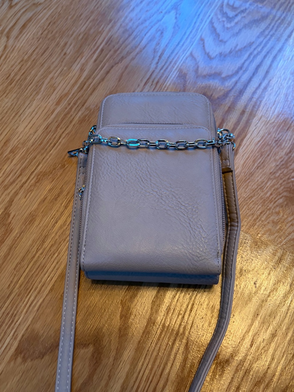 Women's Neutral Leather Crossbody Bag with Chain Detail
